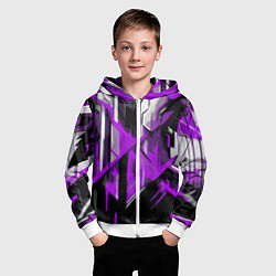 Толстовка на молнии детская White and purple abstraction on a black background, цвет: 3D-белый — фото 2