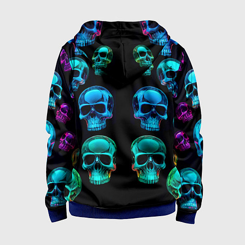 Детская толстовка на молнии Neon skulls - ai art pattern / 3D-Синий – фото 2