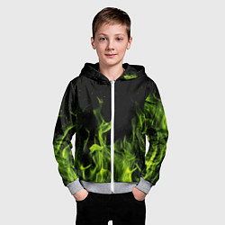 Толстовка на молнии детская Зелёный огонь текстура, цвет: 3D-меланж — фото 2