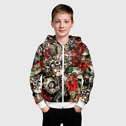 Толстовка на молнии детская Граффити плюшевого медведя среди акул азарта, цвет: 3D-белый — фото 2