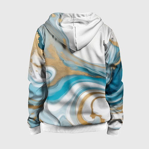 Детская толстовка на молнии Бело-голубой с золотом абстрактный узор / 3D-Белый – фото 2