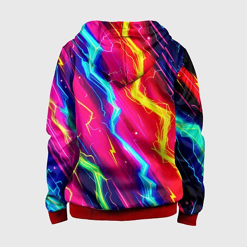 Детская толстовка на молнии Абстракция из неоновых молний - нейроарт / 3D-Красный – фото 2