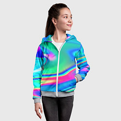 Толстовка на молнии детская Неоновые голографические краски - светло-голубоват, цвет: 3D-меланж — фото 2