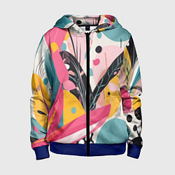 Толстовка на молнии детская Листья цветы абстракция, цвет: 3D-синий