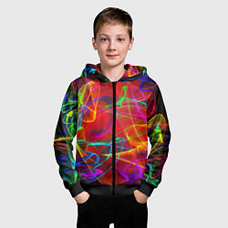 Толстовка на молнии детская Неоновые волны дыма, цвет: 3D-черный — фото 2