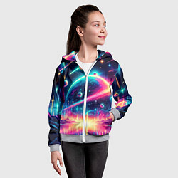 Толстовка на молнии детская Неоновый космос - нейроарт, цвет: 3D-меланж — фото 2