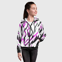 Толстовка на молнии детская Чёрно-розовые агрессивные полосы на белом фоне, цвет: 3D-черный — фото 2