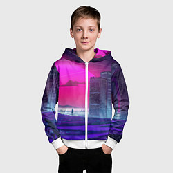 Толстовка на молнии детская Synthwave неоновый город, цвет: 3D-белый — фото 2