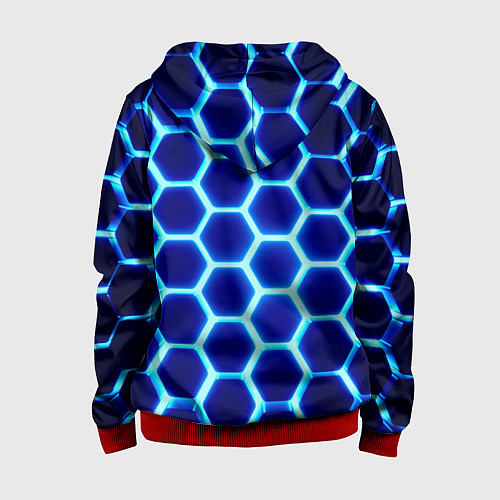 Детская толстовка на молнии Неоновые шестигранники с подсветкой / 3D-Красный – фото 2