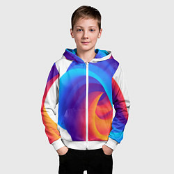 Толстовка на молнии детская Неоновые волны абстракция, цвет: 3D-белый — фото 2