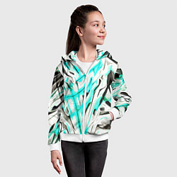 Толстовка на молнии детская Чёрно-голубая агрессивная абстракция на белом фоне, цвет: 3D-белый — фото 2