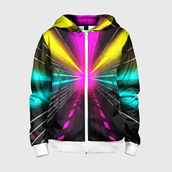 Толстовка на молнии детская Неоновые лучи текстура, цвет: 3D-белый