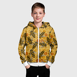 Толстовка на молнии детская Пчелы на сотах паттерн, цвет: 3D-белый — фото 2