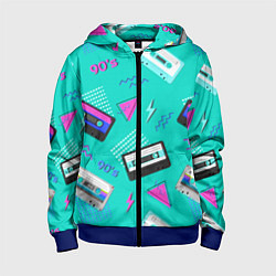 Толстовка на молнии детская Бирюзовая кассета из 90-х, цвет: 3D-синий