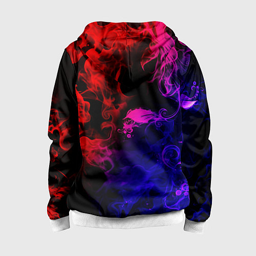 Детская толстовка на молнии Неоновый цветок в дыму / 3D-Белый – фото 2