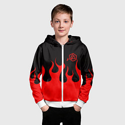 Толстовка на молнии детская Linkin park logo fire, цвет: 3D-белый — фото 2