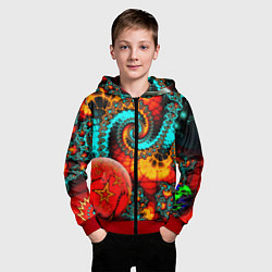 Толстовка на молнии детская Фрактальный узор из фигур, цвет: 3D-красный — фото 2