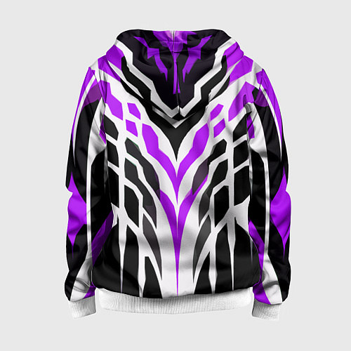 Детская толстовка на молнии Агрессивные фиолетово-белые полосы на чёрном фоне / 3D-Белый – фото 2