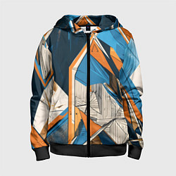 Толстовка на молнии детская Абстракция сине-оранжевая осколки, цвет: 3D-черный