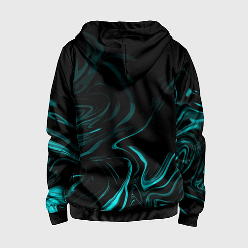 Детская толстовка на молнии Чёрный с бирюзовыми разводами абстракция / 3D-Черный – фото 2