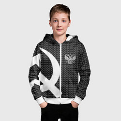 Толстовка на молнии детская Герб РФ паттерн стиль ссср, цвет: 3D-белый — фото 2