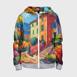 Детская толстовка на молнии Живопись яркие домики фовизм