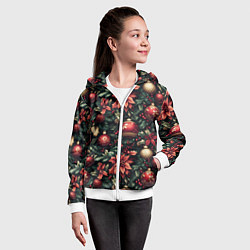 Толстовка на молнии детская Паттерн с новогодними украшениями, цвет: 3D-белый — фото 2