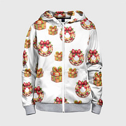 Толстовка на молнии детская Много новогодних пончиков и подарков с бантиком и, цвет: 3D-меланж