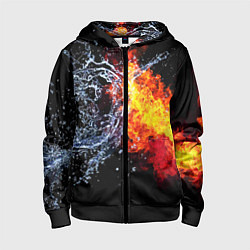 Толстовка на молнии детская Столкновения огня и воды, цвет: 3D-черный