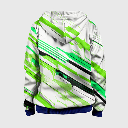 Детская толстовка на молнии Чёрно-зелёно-салатовые полосы на белом фоне / 3D-Синий – фото 2
