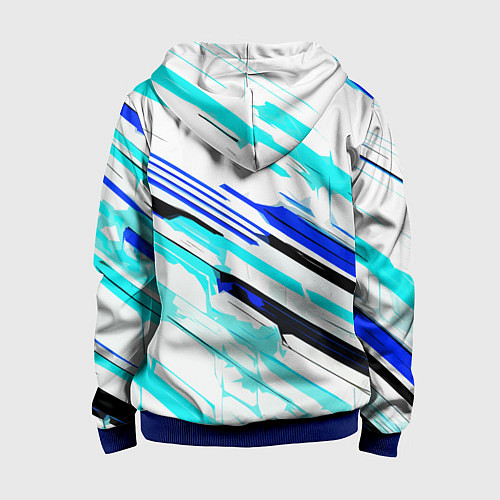 Детская толстовка на молнии Чёрно-сине-голубые полосы на белом фоне / 3D-Синий – фото 2