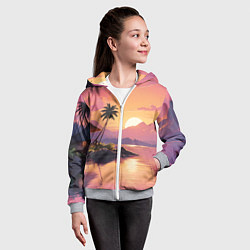 Толстовка на молнии детская Домик на берегу закат, цвет: 3D-меланж — фото 2