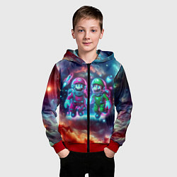Толстовка на молнии детская Марио и Луиджи в открытом космосе - неоновое свече, цвет: 3D-красный — фото 2