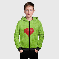 Толстовка на молнии детская Мелкая салатовая плитка сердце, цвет: 3D-черный — фото 2