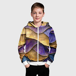 Толстовка на молнии детская Фиолетовые и золотые волны, цвет: 3D-белый — фото 2