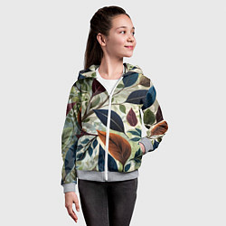 Толстовка на молнии детская Листья искусство, цвет: 3D-меланж — фото 2
