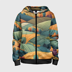 Толстовка на молнии детская Луга поля, цвет: 3D-черный