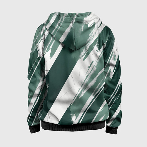 Детская толстовка на молнии Косая зеленая полоска / 3D-Черный – фото 2