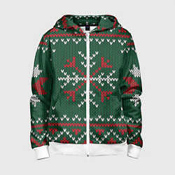 Толстовка на молнии детская Knitted Snowflake Pattern, цвет: 3D-белый