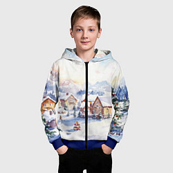 Толстовка на молнии детская Новогодний снежный город, цвет: 3D-синий — фото 2