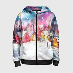 Толстовка на молнии детская Новогодний ночной дворик, цвет: 3D-черный