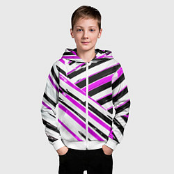 Толстовка на молнии детская Розово-чёрные полосы на белом фоне, цвет: 3D-белый — фото 2