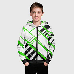 Толстовка на молнии детская Зелёно-чёрные полосы на белом фоне, цвет: 3D-черный — фото 2