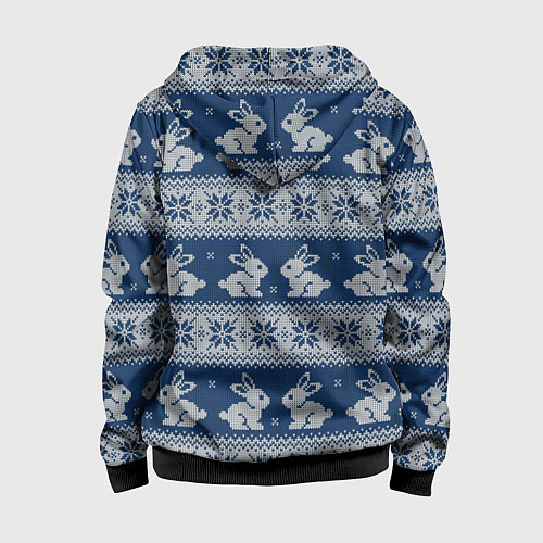Детская толстовка на молнии Вязаный зимний узор с милыми зайчатами / 3D-Черный – фото 2