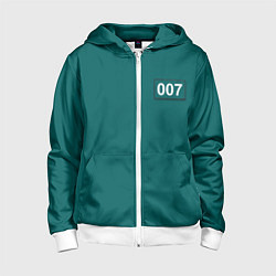 Толстовка на молнии детская Игрок 007 - Игра в кальмара, цвет: 3D-белый
