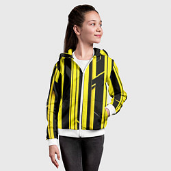 Толстовка на молнии детская Толстые жёлтые полосы на чёрном фоне, цвет: 3D-белый — фото 2