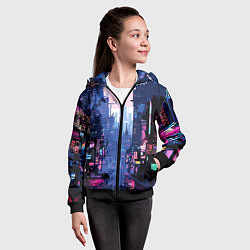 Толстовка на молнии детская Киберпанк город розовый, цвет: 3D-черный — фото 2