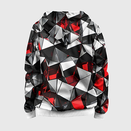 Детская толстовка на молнии Красно-белые рельефные треугольники на чёрном фоне / 3D-Белый – фото 2