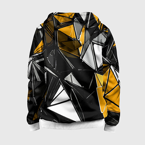 Детская толстовка на молнии Жёлто-белые рельефные треугольники на чёрном фоне / 3D-Белый – фото 2
