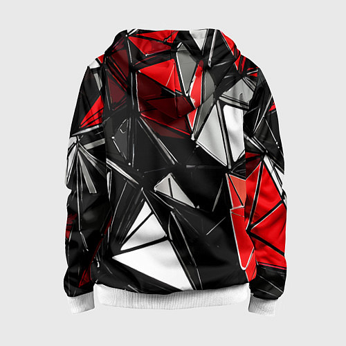 Детская толстовка на молнии Красно-белые рельефные треугольники на чёрном фоне / 3D-Белый – фото 2